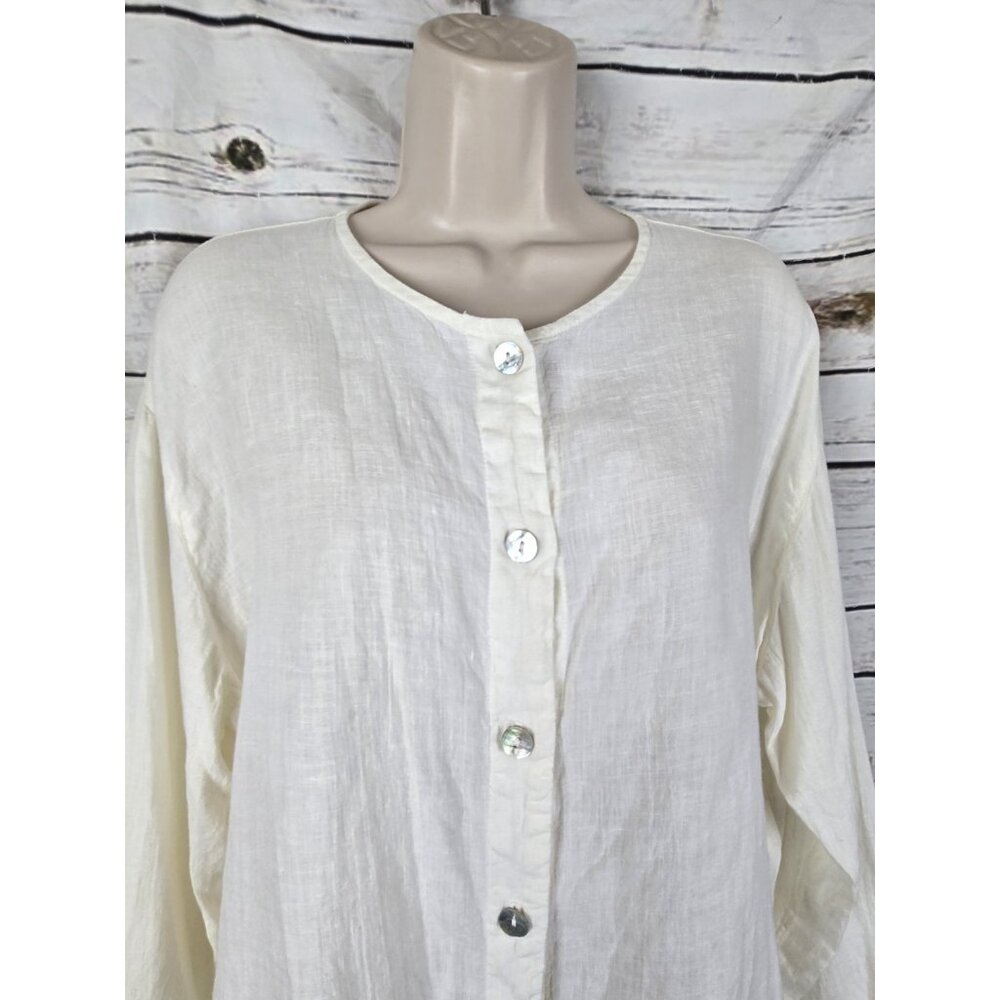Cut Loose White Ivory 100% Linen Tunic Top M Button Front Coastal - Picture 6 of 9